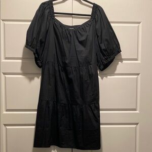 Who What Wear Black Puff Sleeve Knee-Length Sundress